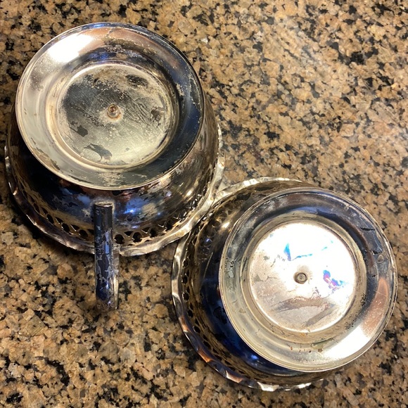 Vintage Silver Plate Cobalt Blue Glass Sugar & Creamer Set Made In England - Picture 6 of 14